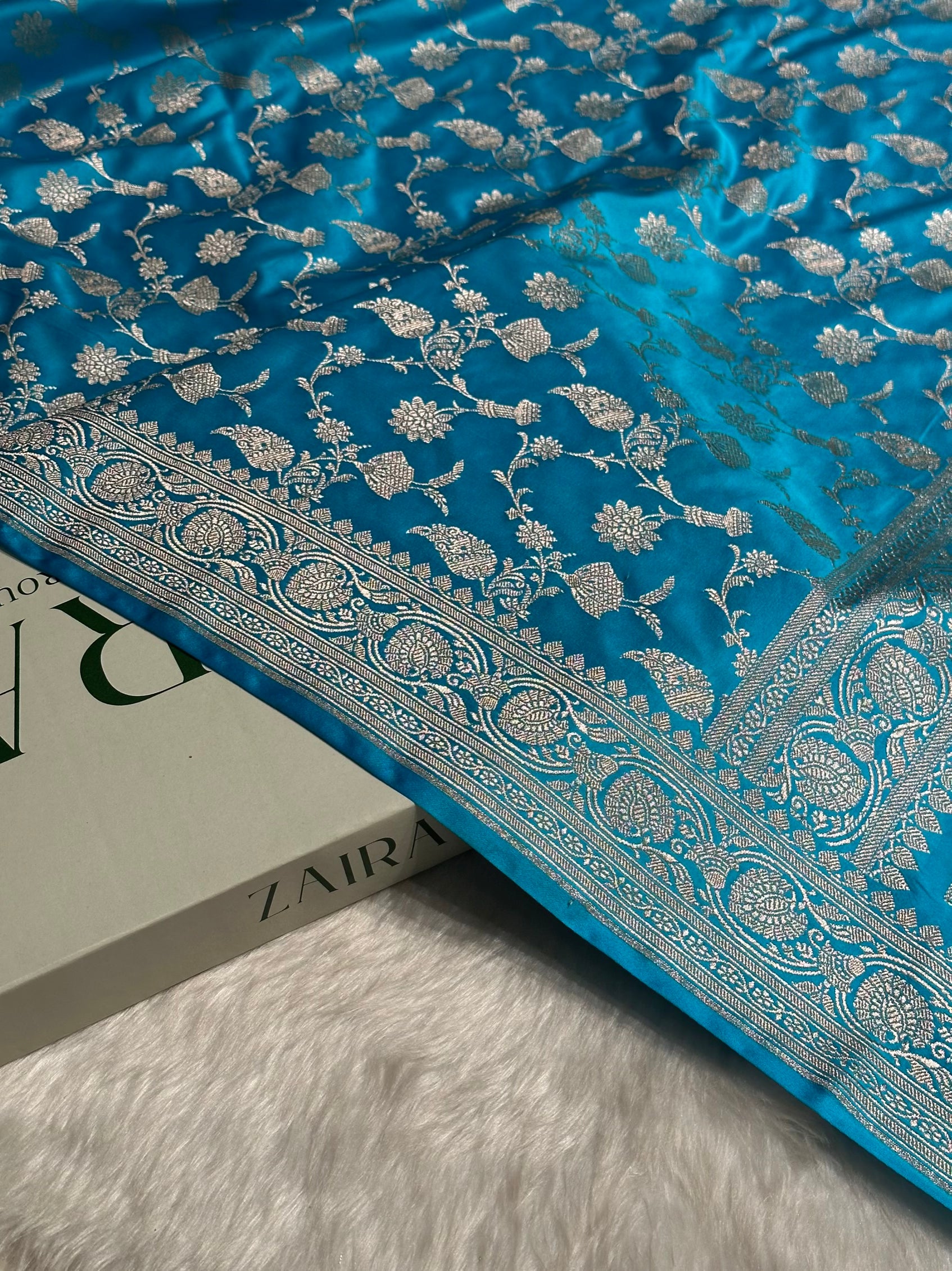 Light Firozi Shades Jaal Mashru Silk Saree MS42