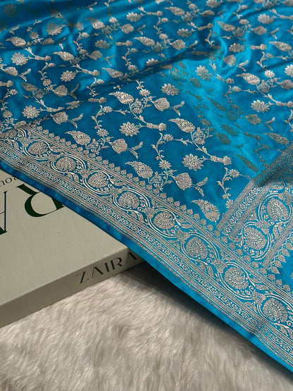 Light Firozi Shades Jaal Mashru Silk Saree MS42