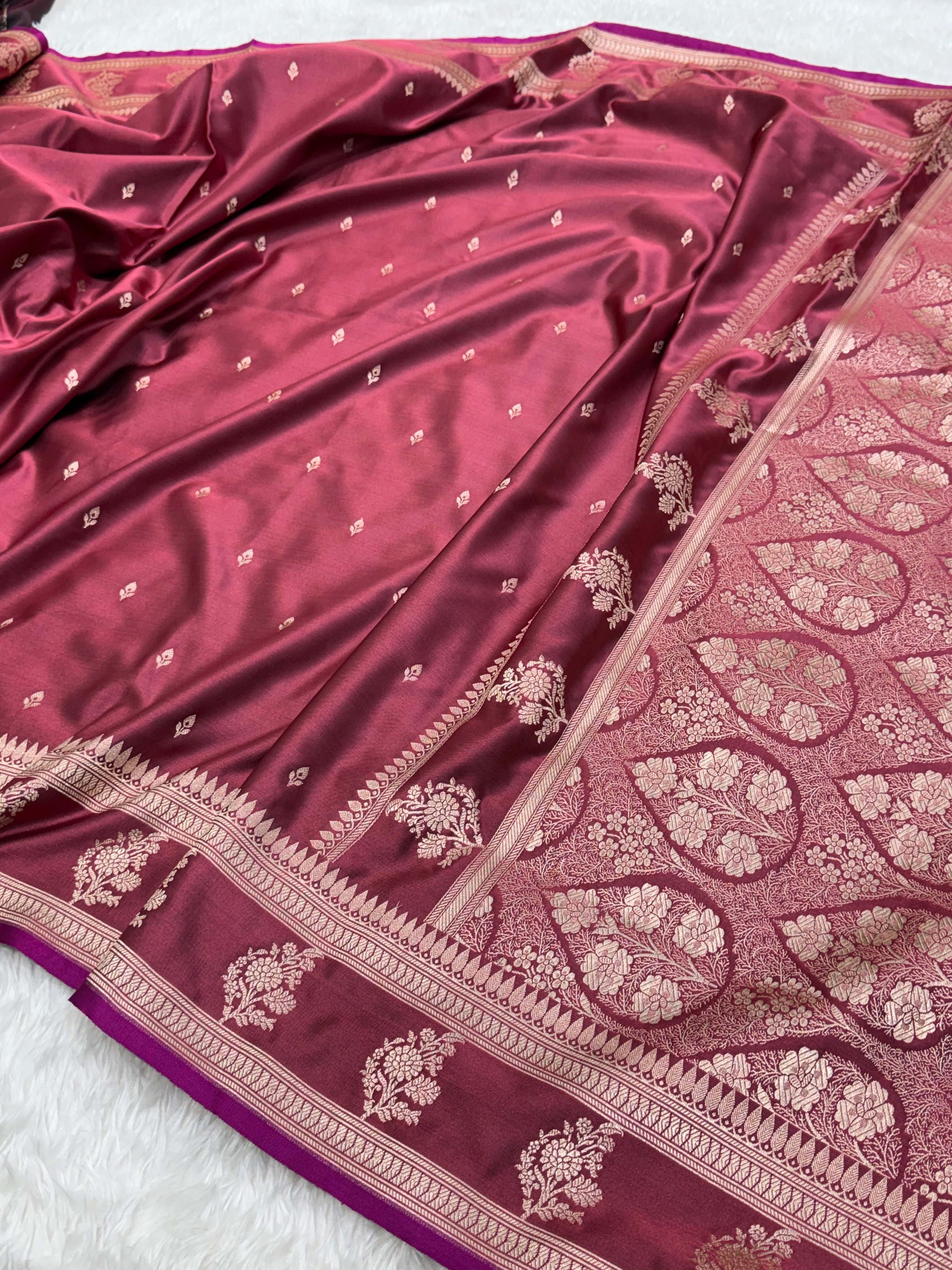 Dusty Peach Booti Mashru Silk Saree