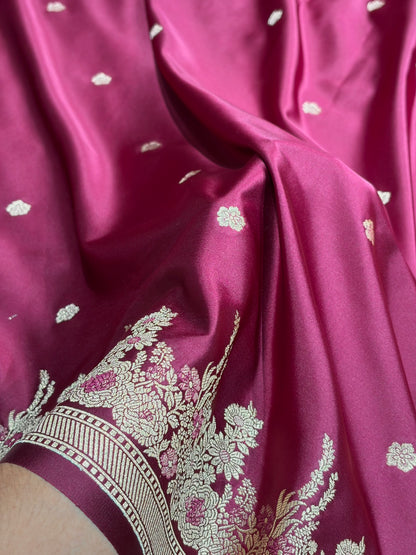 Banarasi Satin Katan Saree Booti Minakari Pattern in Wine Shades SK136