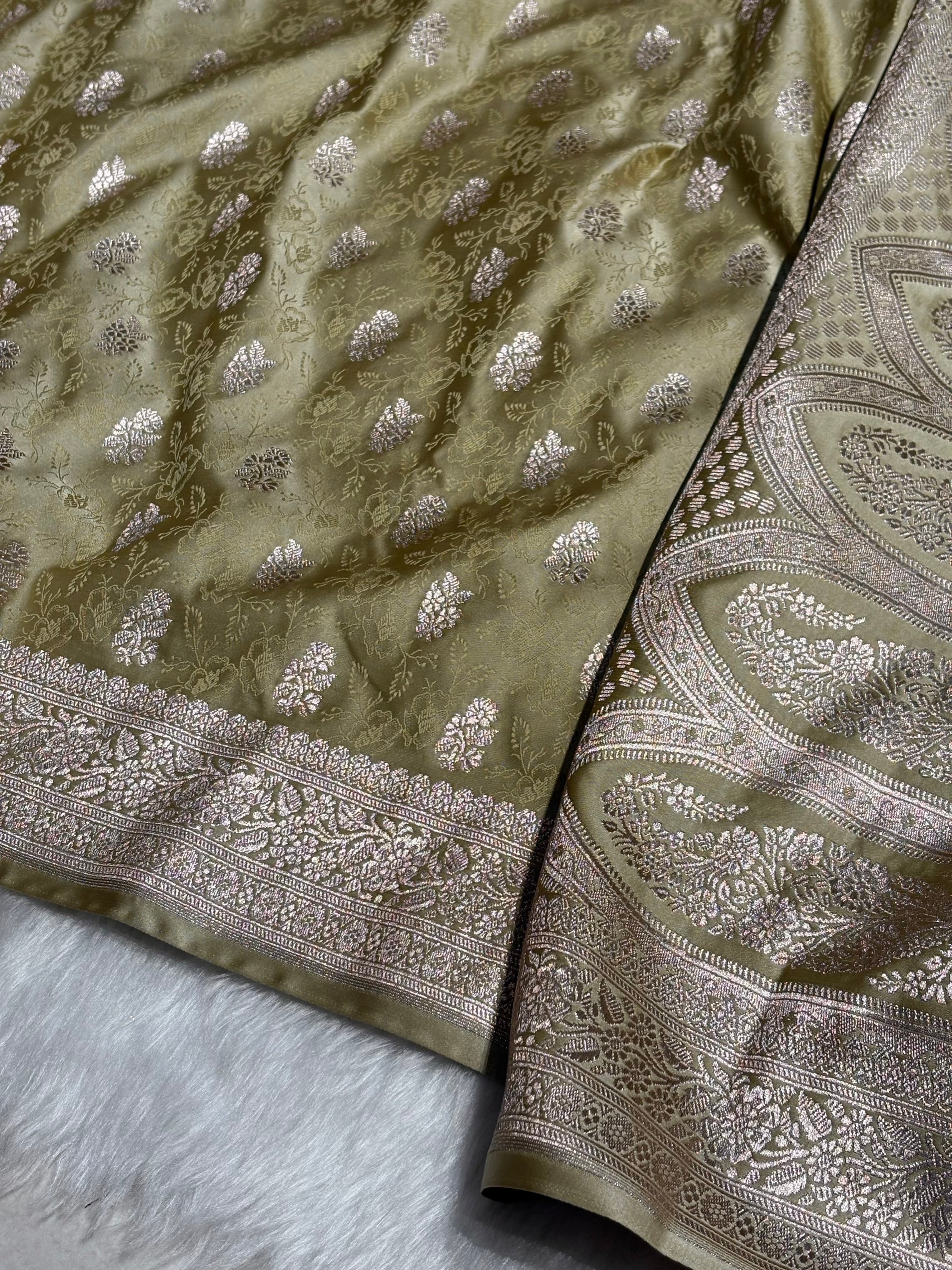 Dark Pista Shades Tanchoi Motif Mashru Silk Saree MST-10