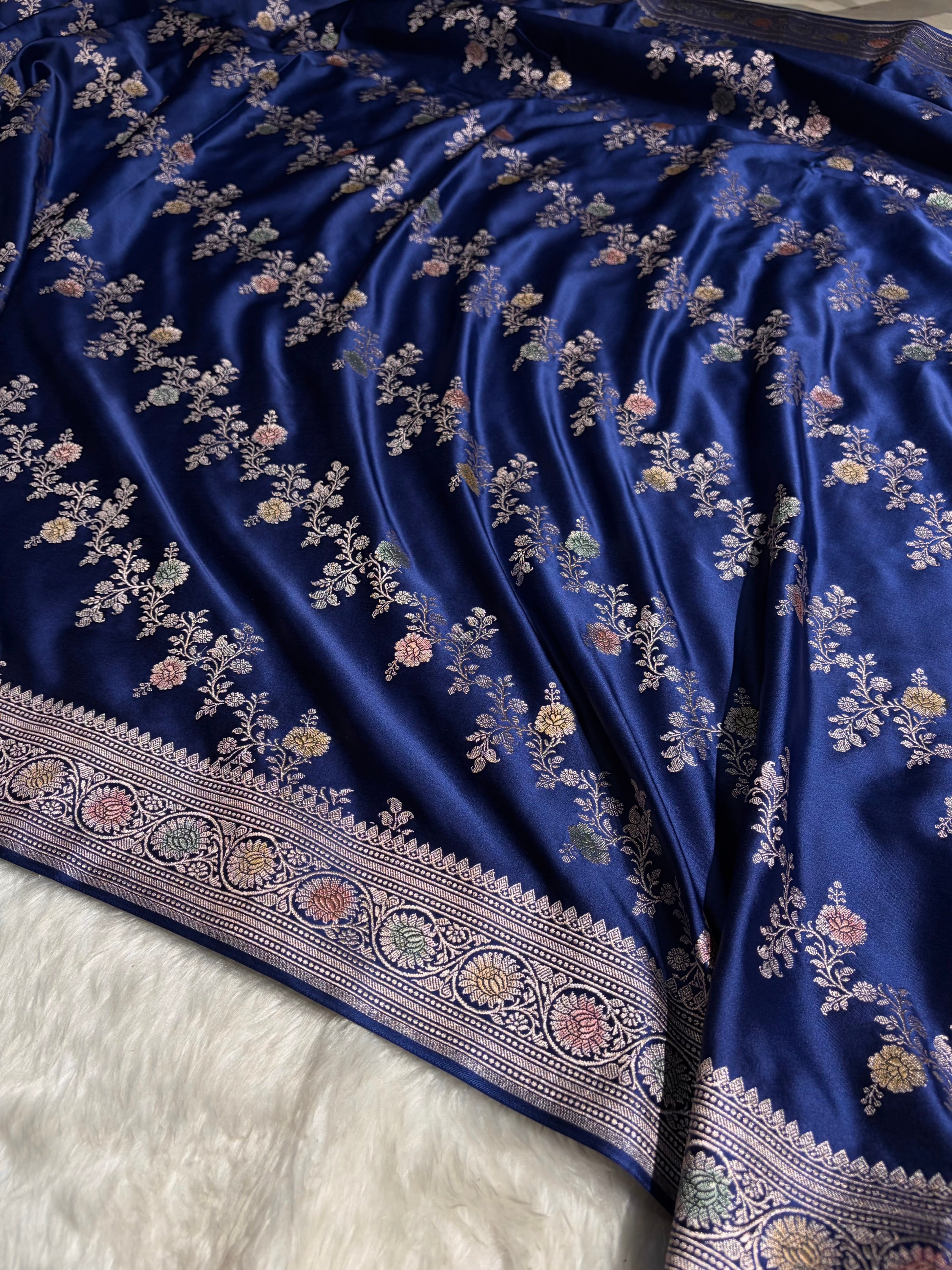 Royal Blue Minakari Banarasi Cross Mashru Silk Saree MS01