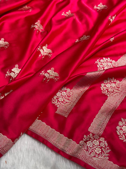 Banarasi Ruby Rani Shades Floral Mashru Silk Saree MS87