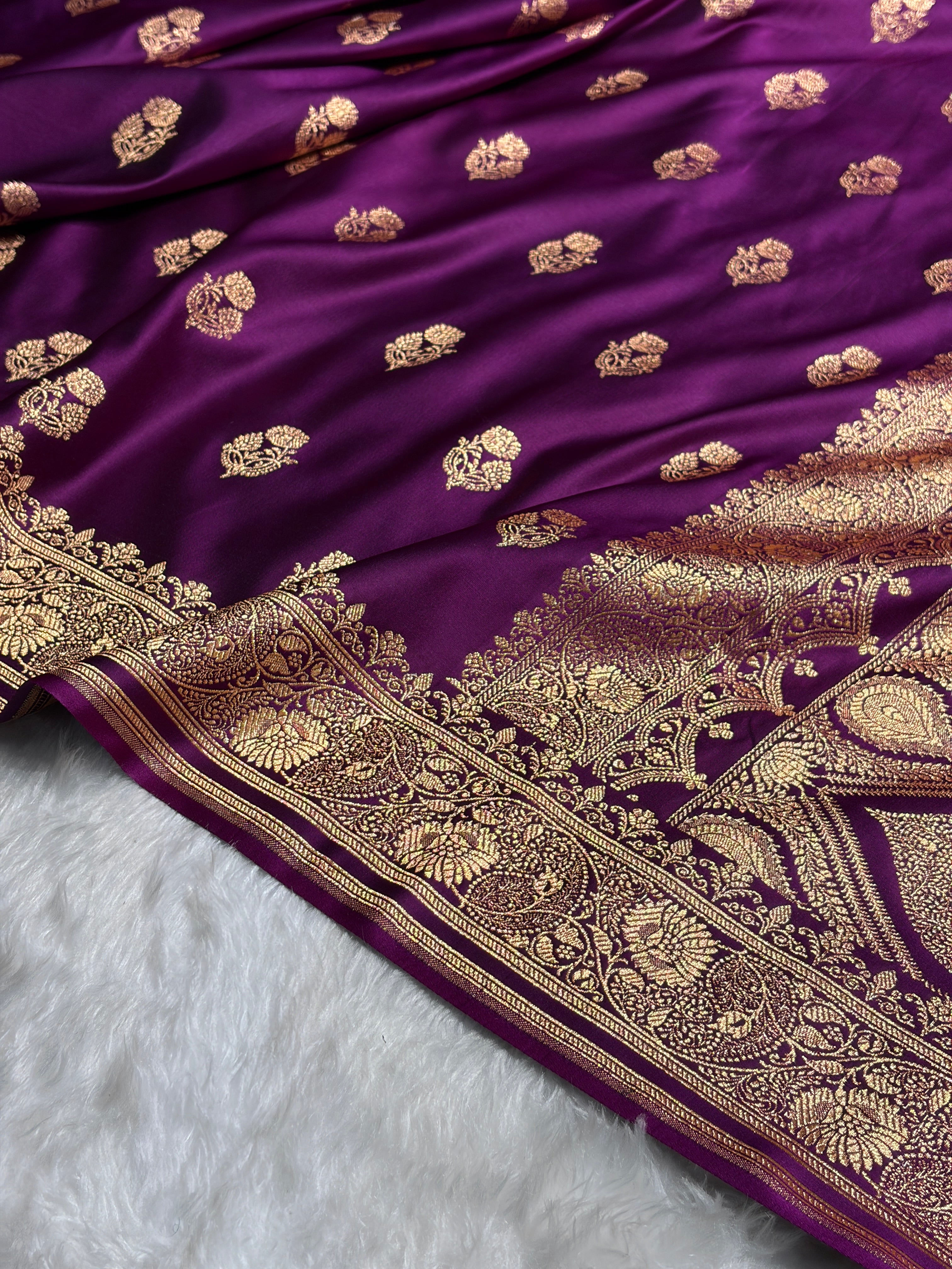 Banarasi Satin Katan Saree With Boota in Wine Shades SK99