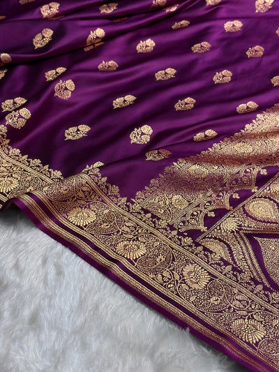 Banarasi Satin Katan Saree With Boota in Wine Shades SK99