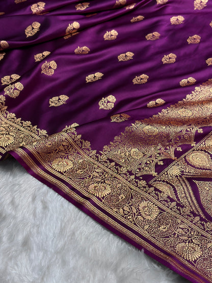 Banarasi Satin Katan Saree With Boota in Wine Shades SK99