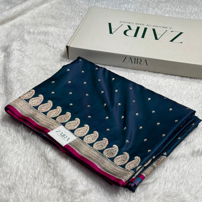 Teal Booti Motif Mashru Silk Saree