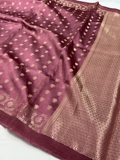 Mauve Flower Booti Pure Caramel Silk Saree