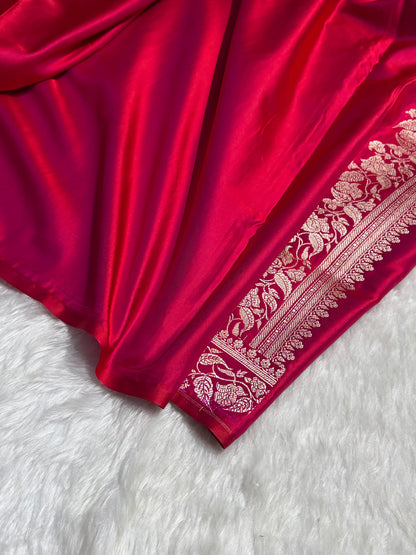 Reddish Magenta Boota With Floral Border Mashru Silk Saree MSM-92