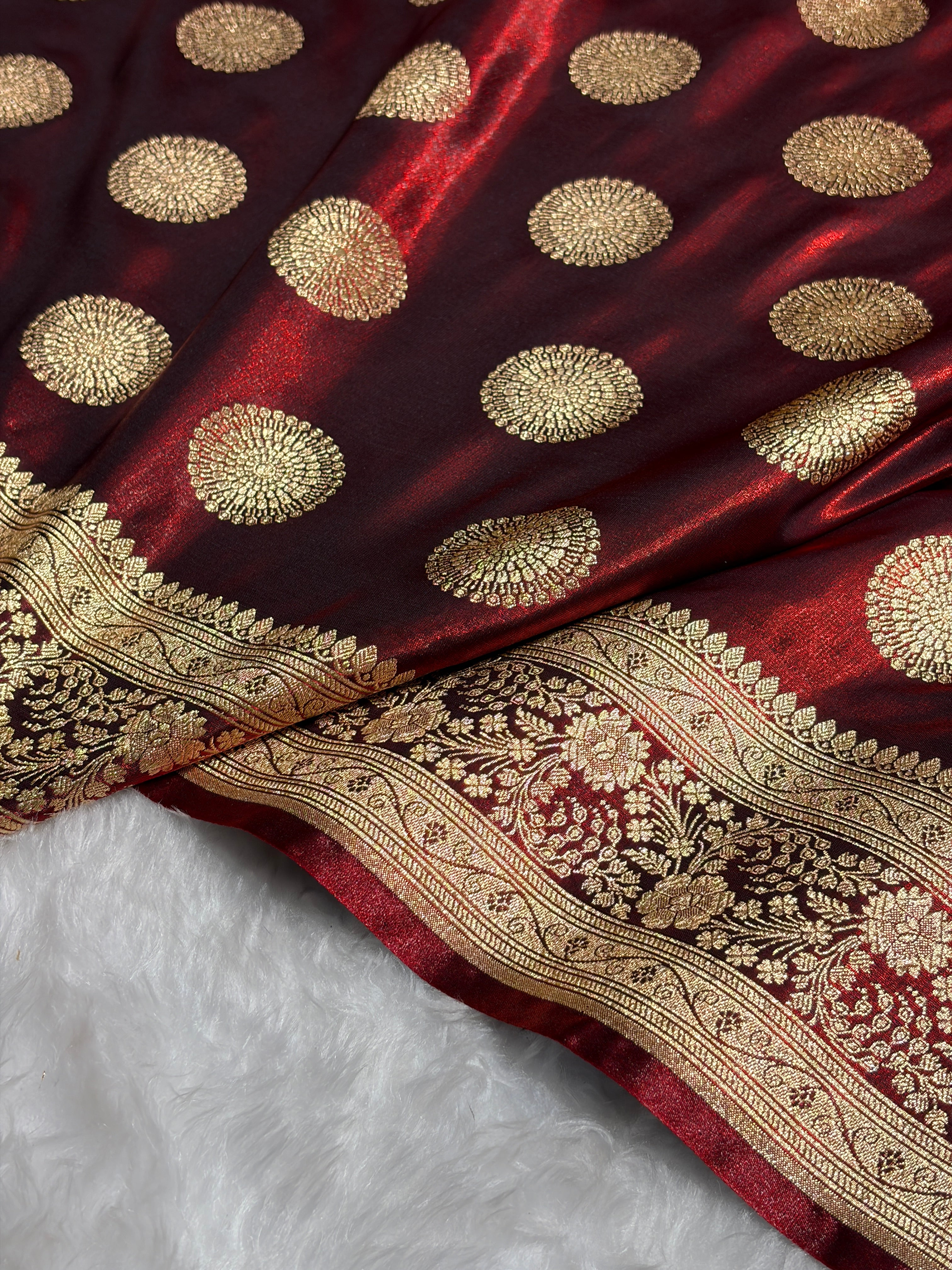 Maroon Shades Banarasi Satin Silk Saree SS33