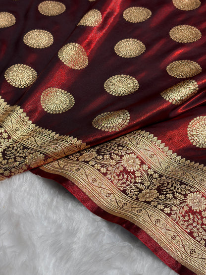 Maroon Shades Banarasi Satin Silk Saree SS33