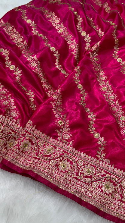 Bridal Pink Jaal with Ari and stone work