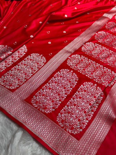 Red Shades Banarasi With Floral Minakari Pattern Mashru Silk Saree MSM-131
