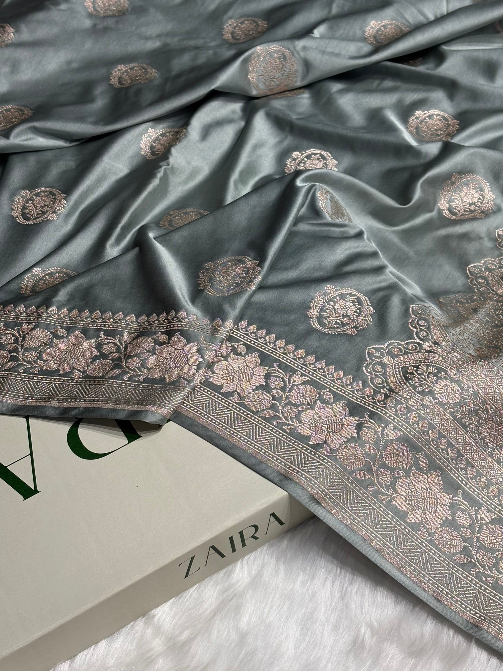 Pastel Gray Boota Mashru Silk Saree MS24