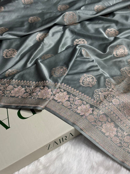 Pastel Gray Boota Mashru Silk Saree MS24