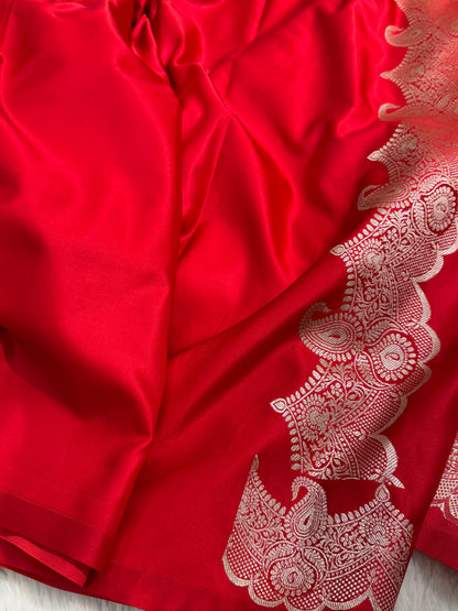 Premium Red Banarasi Scallop Katan Silk Saree