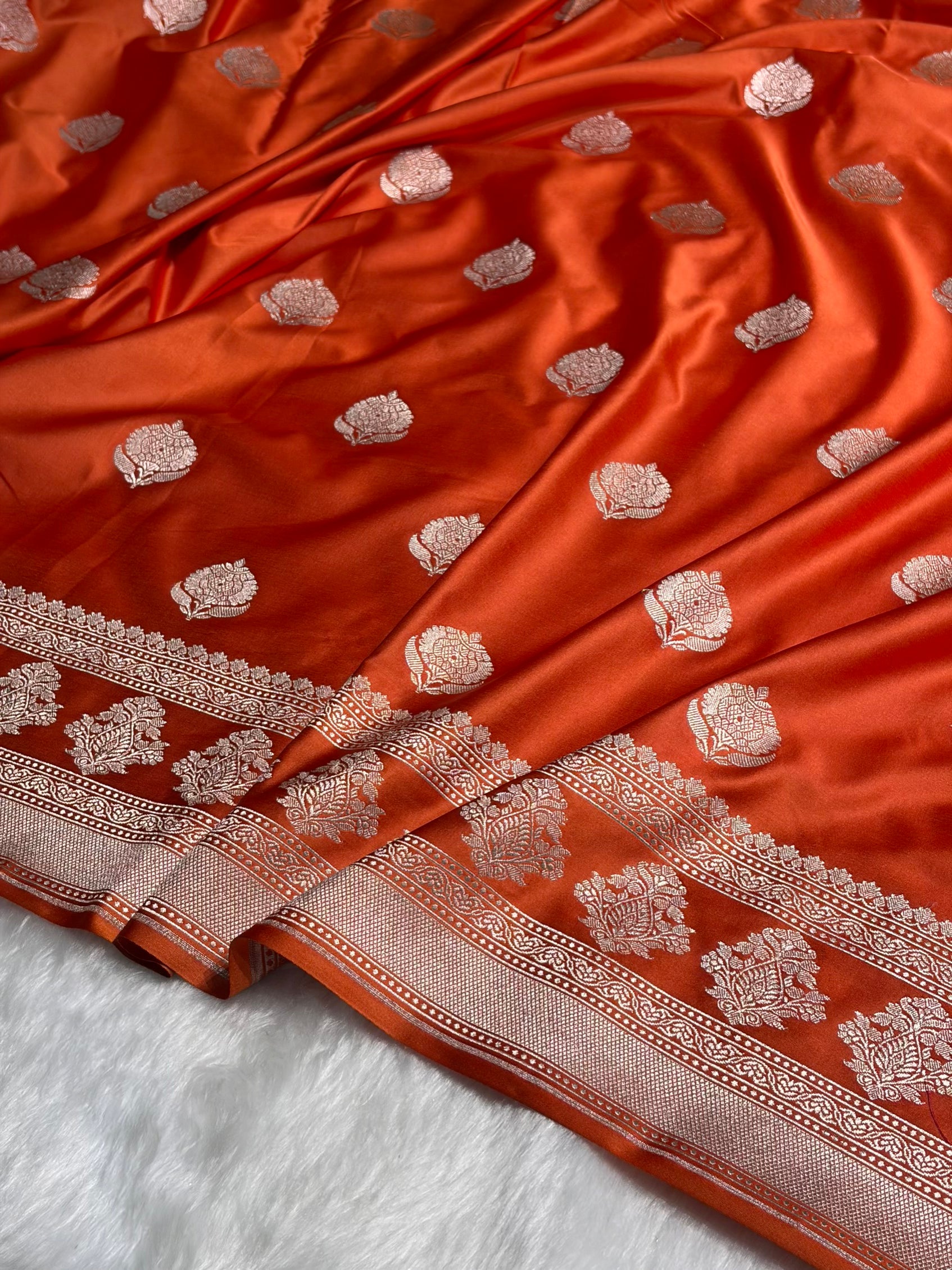 Orange Boota Motif Mashru Silk Saree MS43