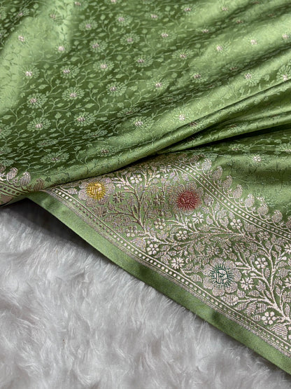 Light Green Shades Booti Minakari Tanchoi Mashru Silk Saree MS49