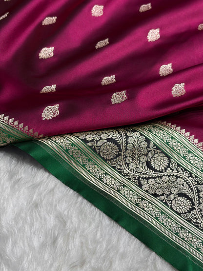 Banarasi Wine With Contrast Black Floral Border Mashru Silk Saree MSM-101