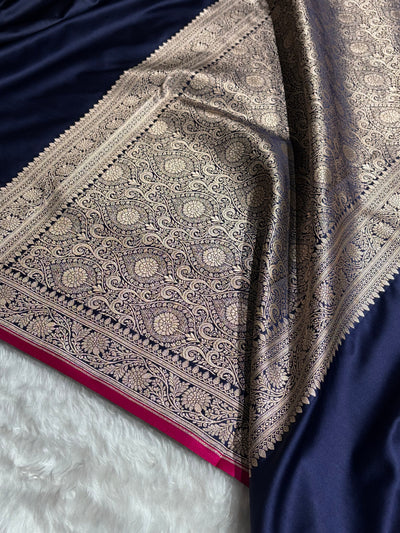 Navy Blue Shades Floral Border Mashru Silk Saree MSM-62