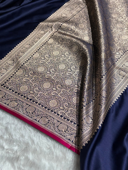 German Blue Shades Floral Border Mashru Silk Saree MSM-62