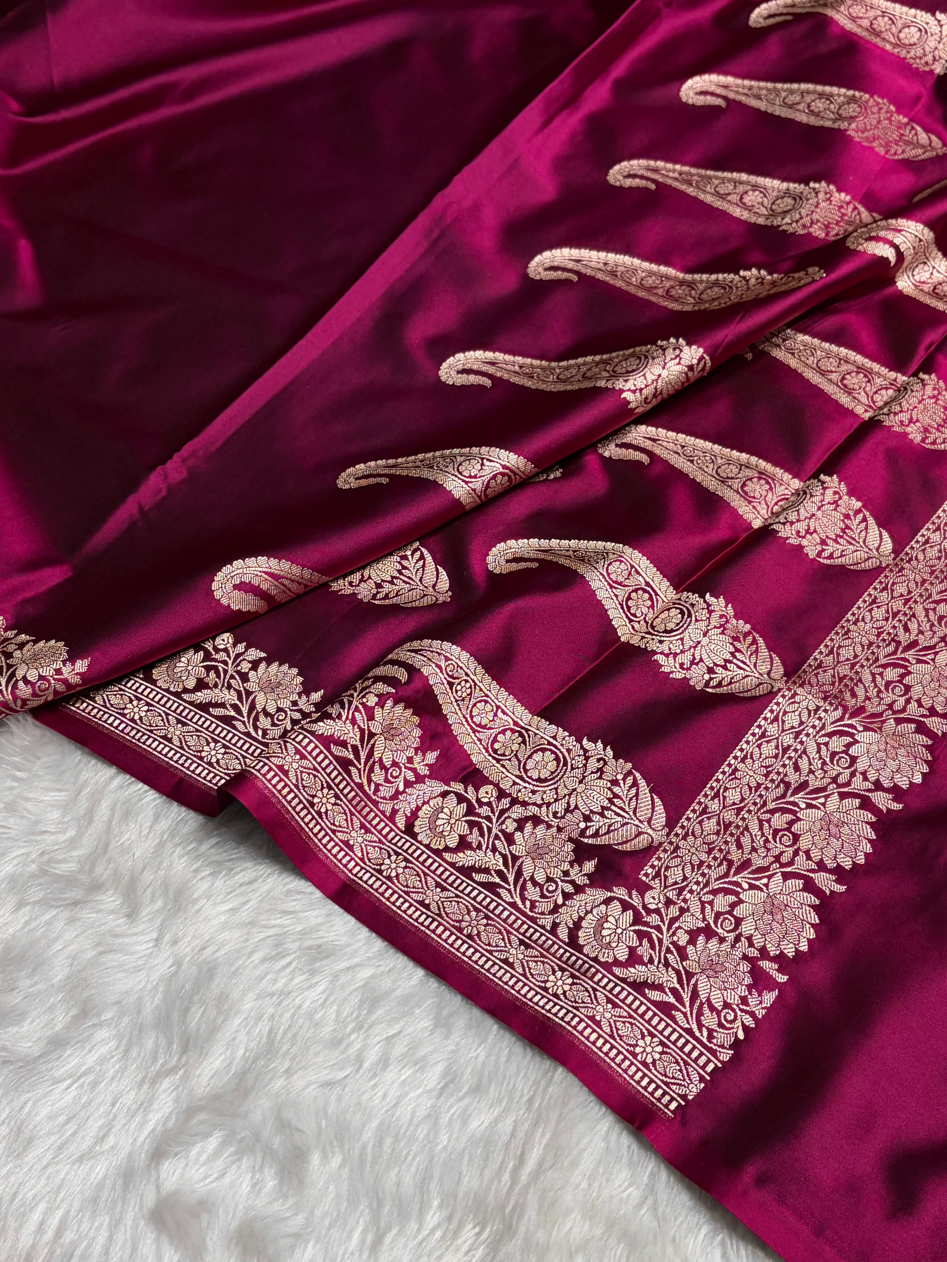 Wine Boota With Floral Border Mashru Silk Saree MSM-94