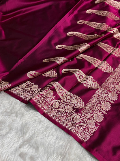 Wine Boota With Floral Border Mashru Silk Saree MSM-94