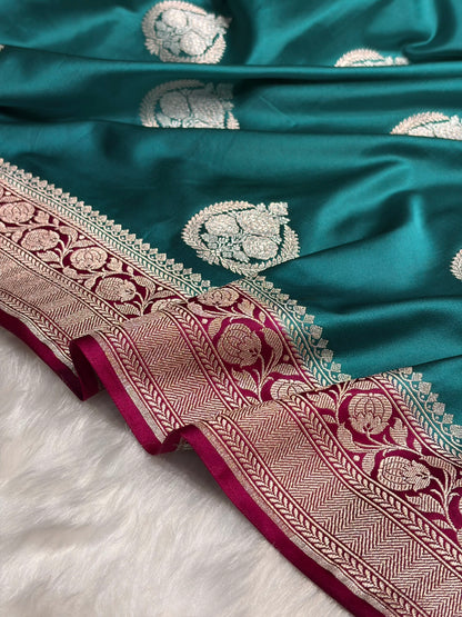 Contrast Rama With Rani Minakari Boota Mashru Silk Saree MS35