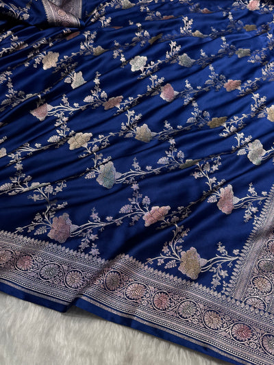 Banarasi Royal Blue Shades Jaal With Minakari Mashru Silk Saree MCS63