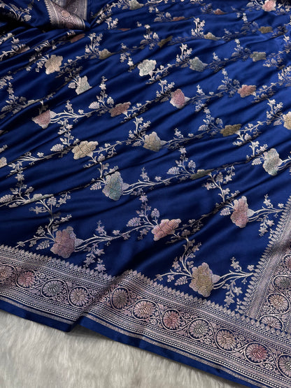 Banarasi Royal Blue Shades Jaal With Minakari Mashru Silk Saree