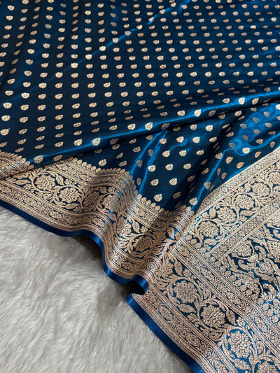 Banarasi German Blue Booti satin Silk Saree SS01