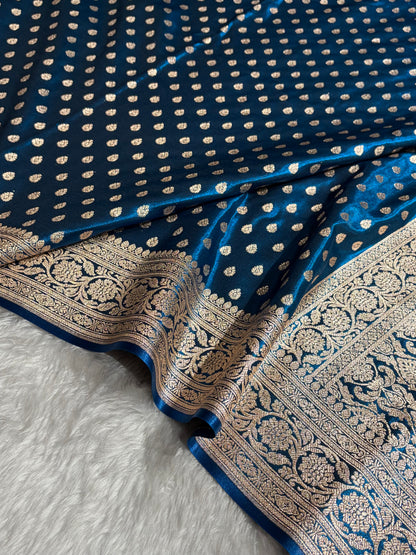 Banarasi German Blue Booti satin Silk Saree SS01