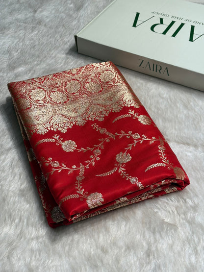 Red Shades Banarasi Satin Silk Saree SS34