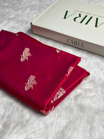 Magentic Red Boota With Floral Border Mashru Silk Saree MSM-89