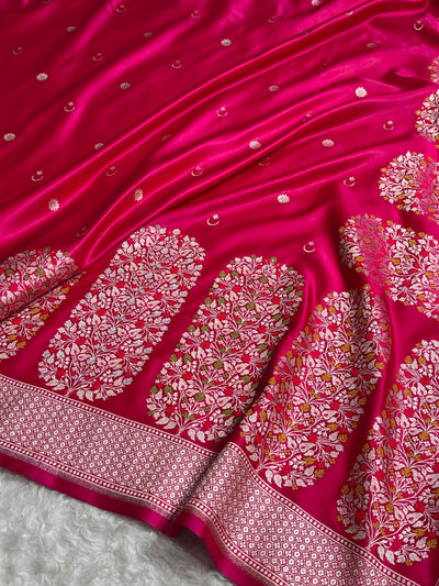 Rani Shades Banarasi With Floral Minakari Pattern Mashru Silk Saree MSM-131