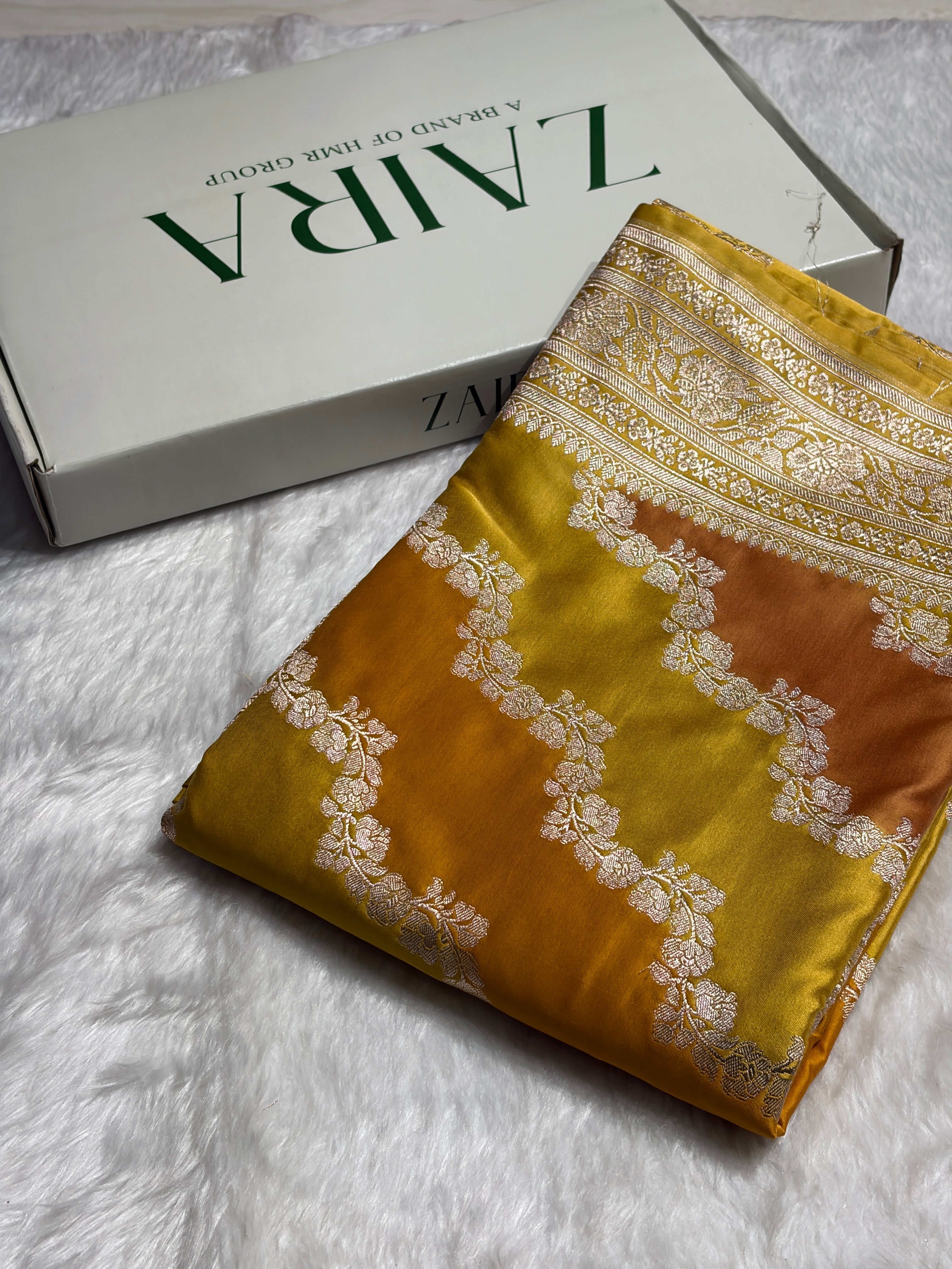 Mustard Rangkat Mashru Silk Saree With Cross Pattern MSRK02