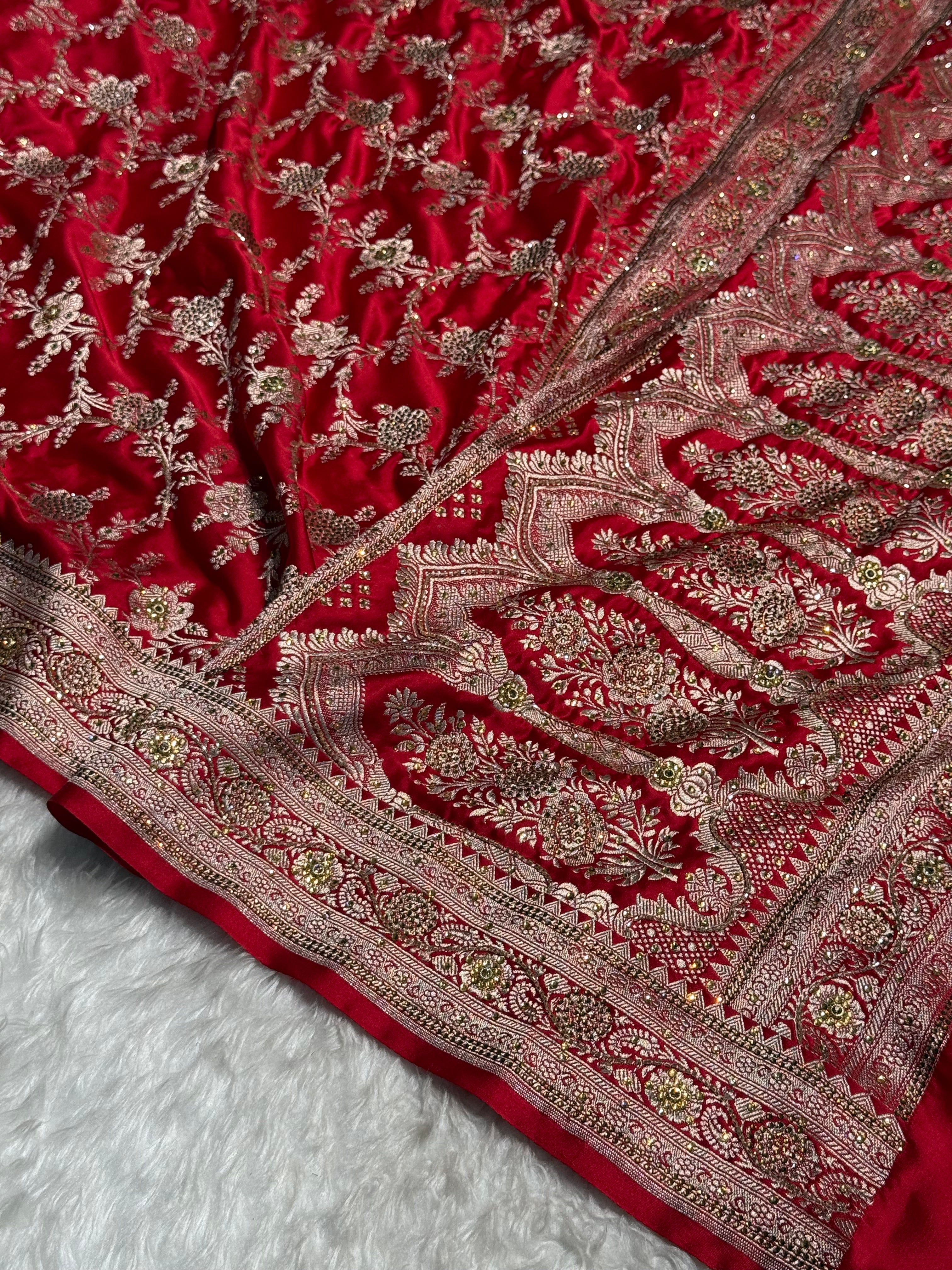 Red Mashru Silk with Ari and swarovski work