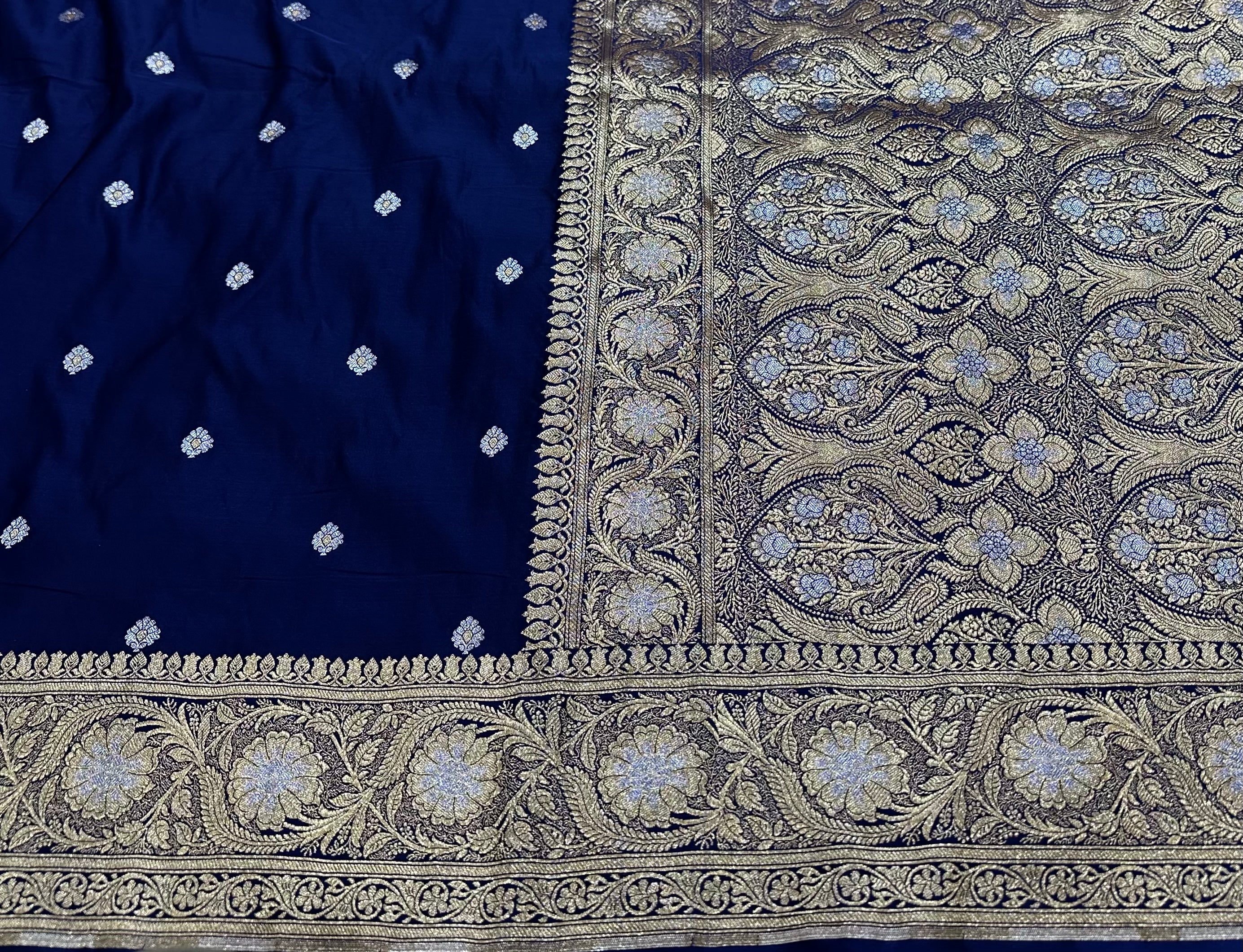 Mashru Katan Meena Silk Saree in Navy Shades.