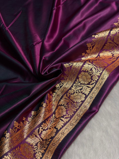 Wine Booti Pattern Satin Katan Silk Saree SK66