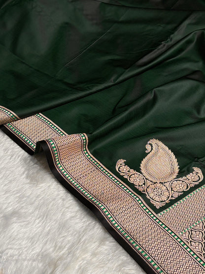 Plain Mashru with Dark Bottle Green Shades MSM-51