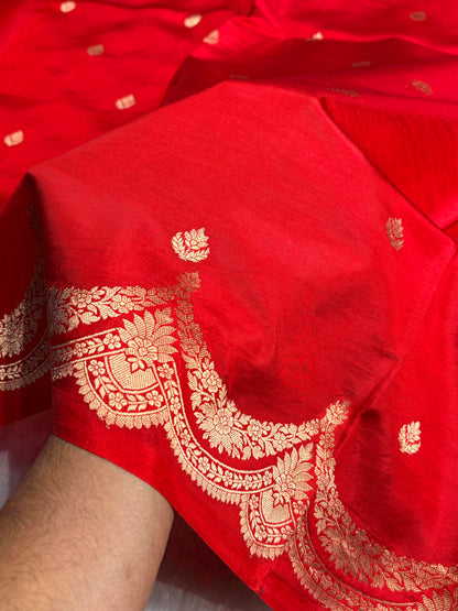 Red Shades Boota Handwoven Pure Katan Raw Mango Silk RM-19