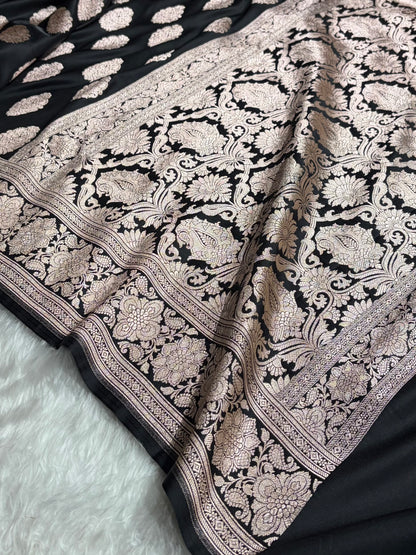 Black Shades Banarasi Boota Pattern Floral Mashru Silk Saree MSM-105