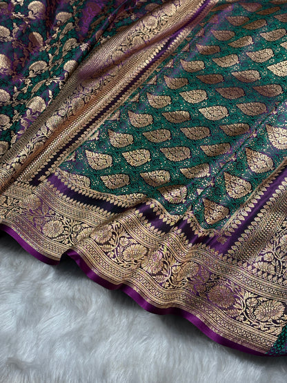 Purple With Green Tanchoi Satin Katan Silk Saree SKTM-05