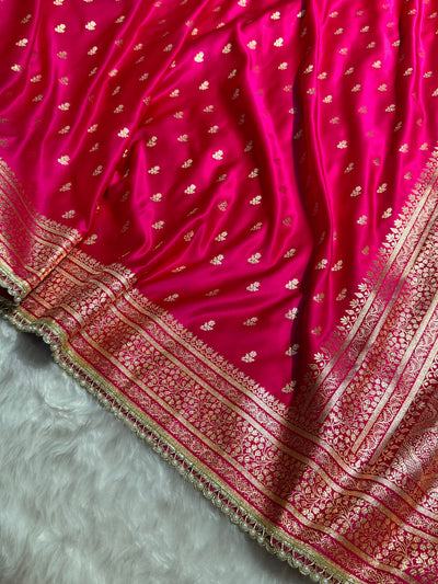 Banarasi Satin Katan Saree With Gotta Patti Boota in Rani Shades SKGP89