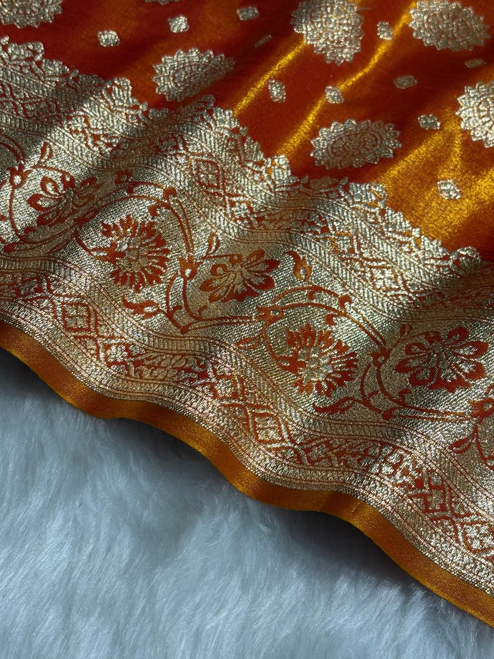 Satin Silk Booti Boota in Orange SS09