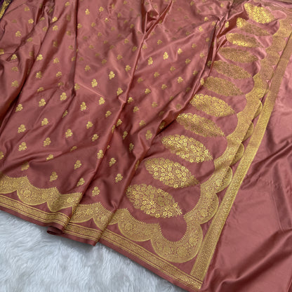 Dusty Peach Scallop Booti Mashru Silk Banarasi Saree MSS6