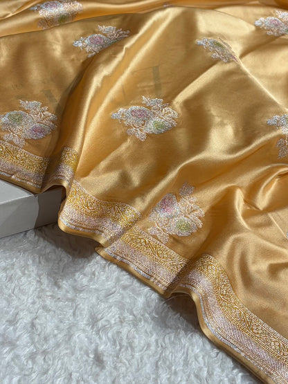 Tusser Sona Rupa Minakari Floral Motif Mashru Silk Saree MS50