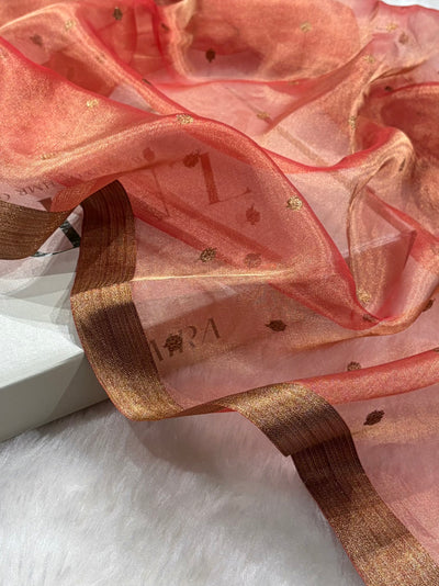 Peach Bananasi Floral Shades Pure Tissue Silk Saree PT-44