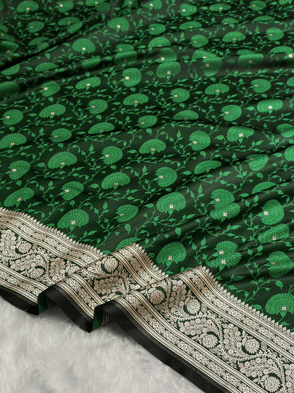 Bottle Green Shades Tanchoi Motif Mashru Silk Saree MST-11