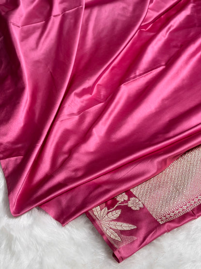 Banarasi Baby Pink Shades Minakari Booti Mashru Silk Saree MS58